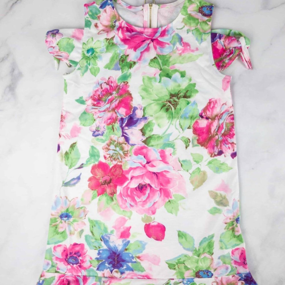 NWOT Kidpik Floral Tie Sleeve Flounce Dress